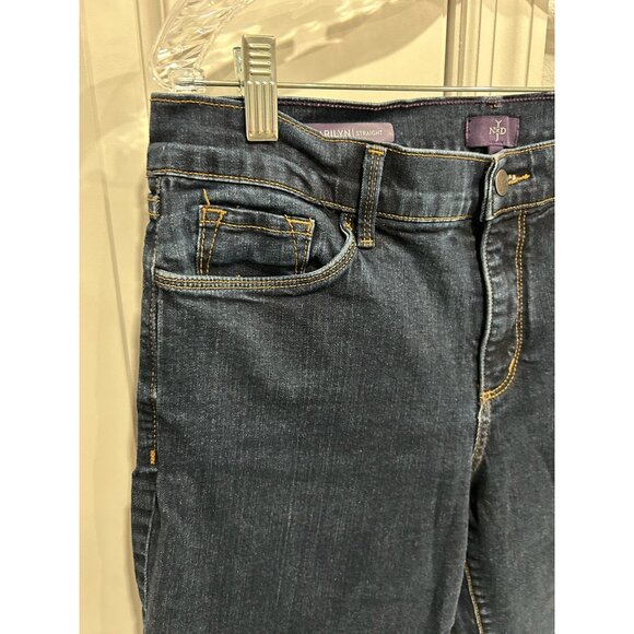 NYDJ Marilyn Straight Denim Jeans Blue Sz 12 Mid Rise Dark Wash Denim Cotton - Picture 5 of 10